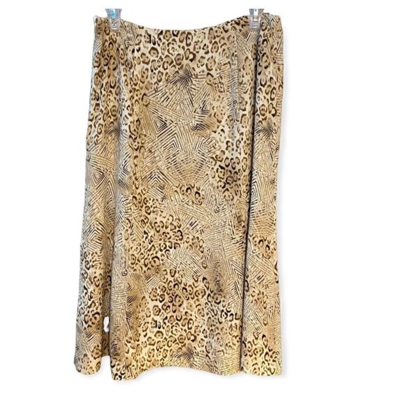 Talbots Sz 8 Leopard Beige Silk Fully Lined Elastic Waist Midi Skirt - Picture 1 of 10
